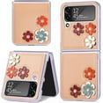 thumbnail image 1 of for Samsung Galaxy Z Flip 4 Flower Cute Case, Applique Design Slim Thin PU Leather & Crystal Hard PC Shockproof Protective Phone Cover Case for Samsung Z Flip 4 LTH Khaki, 1 of 7
