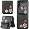 thumbnail image 1 of for Samsung Galaxy Z Flip 4 Flower Cute Case, Applique Design Slim Thin PU Leather & Crystal Hard PC Shockproof Protective Phone Cover Case for Samsung Z Flip 4 LTH Black, 1 of 14