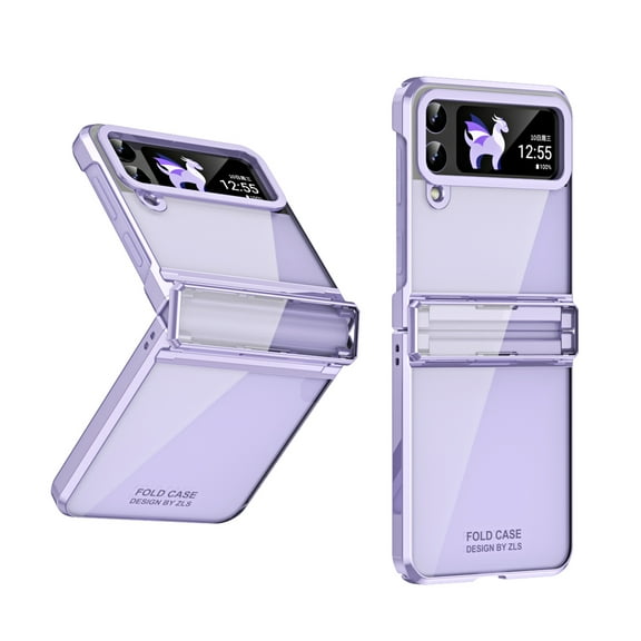 for Samsung Galaxy Z Flip 4 Folding Case with Hinge Protection, Luxury Ultra Slim Crystal Clear Plating Drop Protective Phone Case Cover for Samsung Galaxy Z Flip 4 5G, Purple