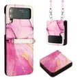 thumbnail image 1 of for Samsung Galaxy Z Flip 4 PU Leather Wallet case, Marble Pattern Credit Card Holder,Flip Folio Book Kickstand Cover Women Men with Long Strap for Samsung Galaxy Z Flip 4 5G,Pink Purple Gold, 1 of 5