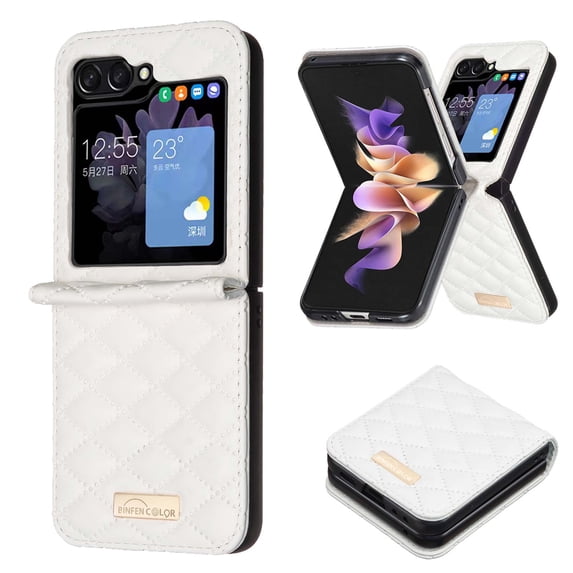 For Samsung Galaxy Z Flip 4 Phone Case, Premium PU Leather Back Cover Anti-Scratch Shockproof Anti-fall Non Slip Ultra Slim Phone Case Cover for Samsung Galaxy Z Flip 4,White