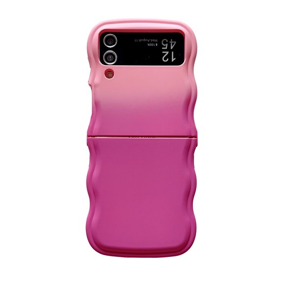 for Samsung Galaxy Z Flip 4 Soft Silicone Case, Gradient Color Curly Wave Frame Shockproof Anti-Scratch Protective Flexible Soft Rubber TPU Phone Cover for Samsung Galaxy Z Flip 4, Pink/Rose