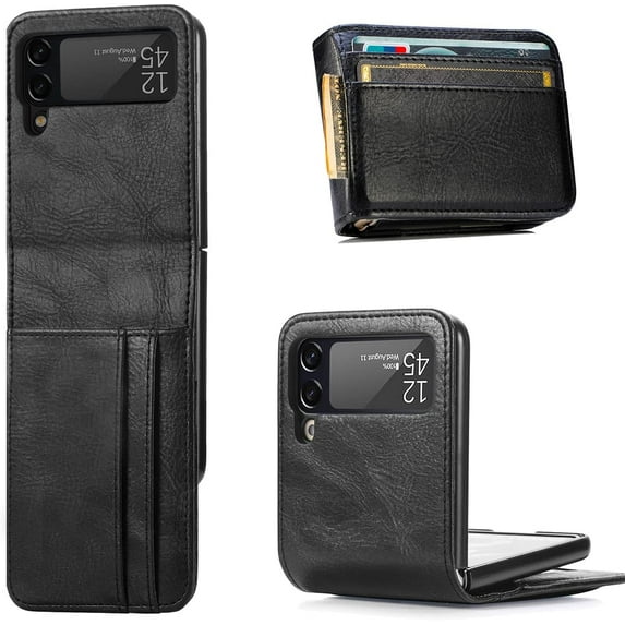 for Samsung Galaxy Z Flip 4 Wallet Case with Card Holder, Business Style Premium Leather for Women Men Protective Phone Case Cover for Samsung Galaxy Z Flip4 5G DK Black