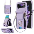 thumbnail image 1 of for Samsung Galaxy Z Flip 4 Wallet Case Crossbody, PU Leather Zipper Handbag Purse Flip Cover, Back Card Slots, Adjustable Shoulder Strap, Finger Ring Stand for Samsung Galaxy Z Flip 4, Purple, 1 of 8