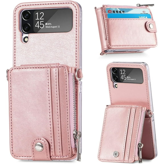 for Samsung Galaxy Z Flip 4 Wallet Case, Cute Luxury Business Leather Card Slot Case Card Package Hard PC Bumper Anti-Fall Protector for Galaxy Z Flip 4 5G 2022 Women Men