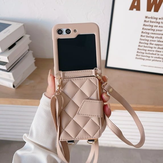 for Samsung Galaxy Z Flip 4 Wallet Case, Elegant PU Leather Case with Card Holder & Hand Strap & Detachable Crossbody Strap for Women Girls for Samsung Galaxy Z Flip 4 5G 6.7 inch, Beige