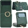 thumbnail image 1 of for Samsung Galaxy Z Flip 4 Wallet Case with Ring, [Retractable Hinge Cover] All-Round Protection Premium PU Leather Hard PC Back Cover Card Holder Wallet Phone Case for Z Flip 4 2022 - Green, 1 of 7