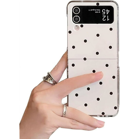 for Samsung Galaxy Z Flip 4 Woman White Case Cute Black Dots, Girls Stylish Case for Galaxy Z Flip 4 with Hinge Protector, Lovely Protective Case for Z Flip 4 (Dots)