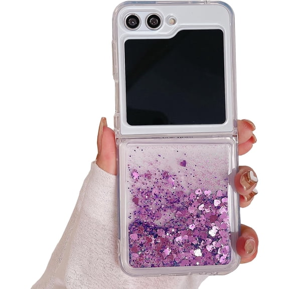 for Samsung Galaxy Z Flip 5 2023 Case,Glitter Case for Z Flip 5 Liquid Bling Sparkle Luxury Flowing Floating Quicksand Soft TPU Clear Case for Galaxy Z Flip 5 5G Girls Women Purple