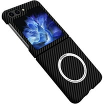 for Samsung Galaxy Z Flip 5 5G Case Compatible with MagSafe Charger Carbon Fiber Slim Ultra Magnetic Back Extremely Thin Aramid Fiber Rugged Case, Black