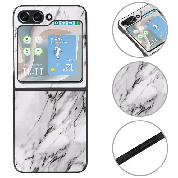 for Samsung Galaxy Z Flip 5 5G Case, Galaxy Z Flip 5 Leather Case, PU Leather + Hard PC Shell Ultra Thin Slim Durable Protective Phone Case Cover for Samsung Galaxy Z Flip5 5G 2023, Marble Pattern