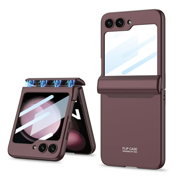 for Samsung Galaxy Z Flip 5 5G Case, Hinge Protection Matte PC Magnetic Hinge All-Inclusive Glass Camera Lens Protector Phone Case Cover for Samsung Galaxy Z Flip 5 5G 6.7 inch, Winered
