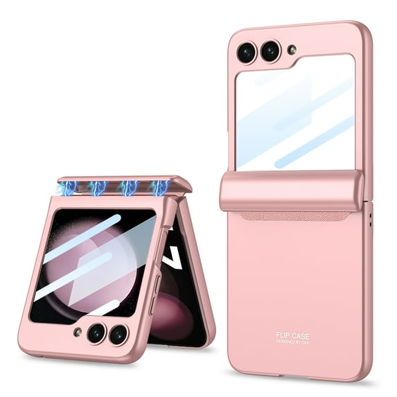 for Samsung Galaxy Z Flip 5 5G Case, Hinge Protection Matte PC Magnetic Hinge All-Inclusive Glass Camera Lens Protector Phone Case Cover for Samsung Galaxy Z Flip 5 5G 6.7 inch, Pink