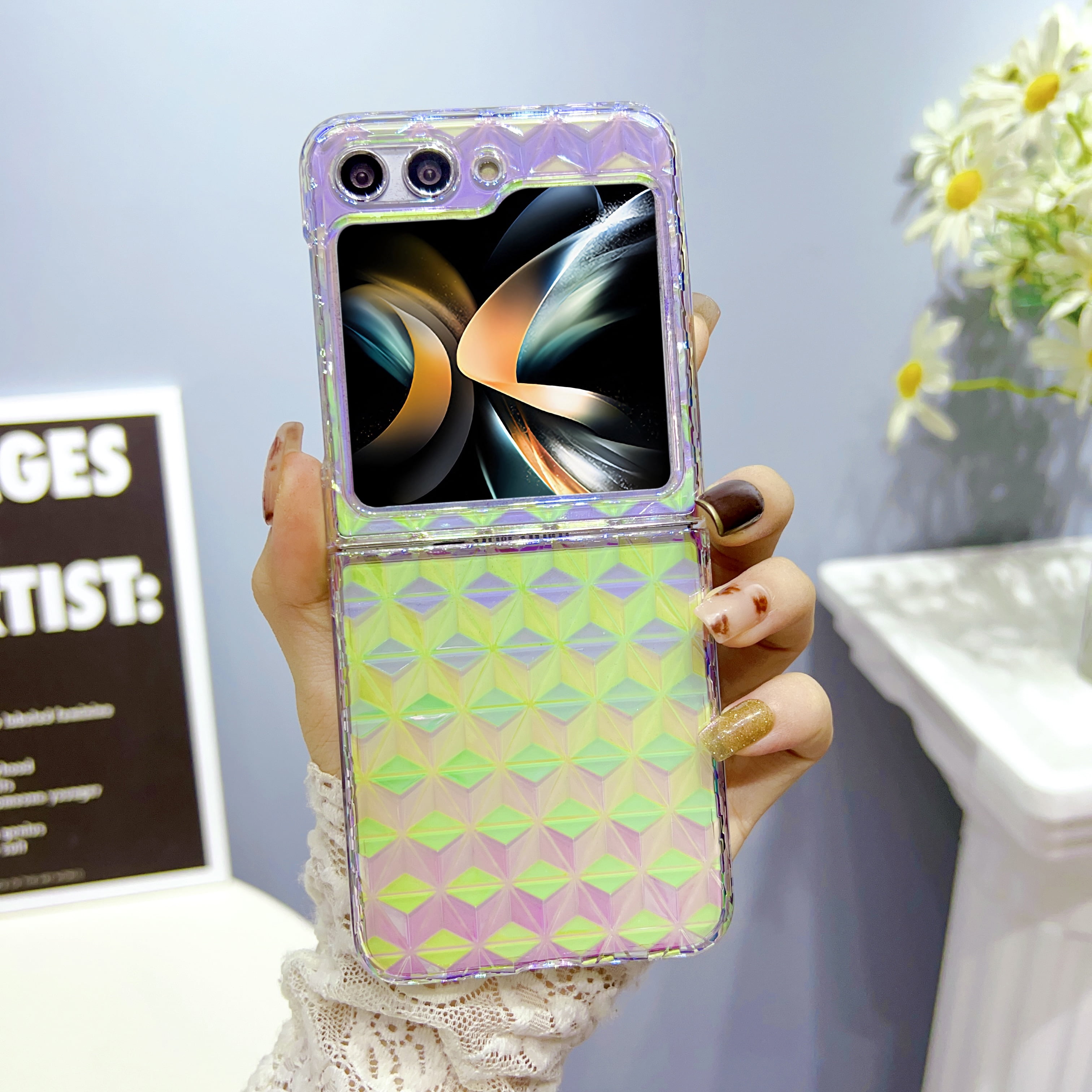 Omorro IPhone 15 Hülle – Quadratisches Design, Laser-Farbwechsel, Glitzer, TPU, Stoßfest