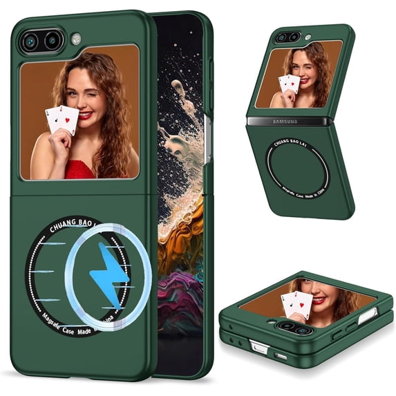 for Samsung Galaxy Z Flip 5 5G Magnetic Case Compatible with Magsafe, Military-Grade Shockproof Case with Built-in Magnet Circle Cover for Samsung Galaxy Z Flip5, MS Blackish Green