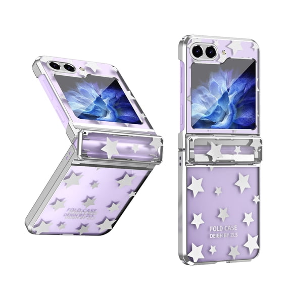 for Samsung Galaxy Z Flip 5 5G Phone Case - 6.7" Star Pattern, Drop Protection Wireless Charging Plating Clear Case Cover for Samsung Galaxy Z Flip 5 Anti-scratch Shock-Absorbing, Silver