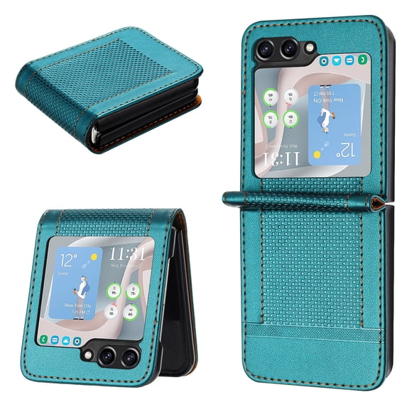for Samsung Galaxy Z Flip 5 5G Slim Flip Case, Premium PU Leather Shockproof Drop Protective with Hinge Protection Phone Case Cover for Samsung Galaxy Z Flip 5 5G, Green