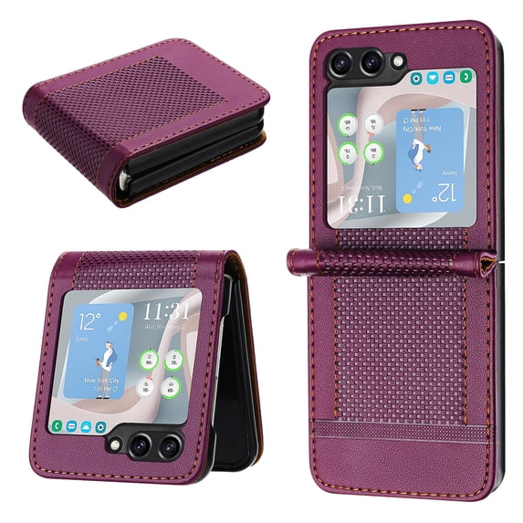 for Samsung Galaxy Z Flip 5 5G Slim Flip Case, Premium PU Leather Shockproof Drop Protective with Hinge Protection Phone Case Cover for Samsung Galaxy Z Flip 5 5G, Purple