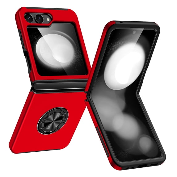 for Samsung Galaxy Z Flip 5 Case, 360° Rotatable Ring Holder Kickstand Dual Layer Military-Grade Drop Tested Protection Support Car Holder Mount Magnetic Absorbing Bumper Phone Case, Red