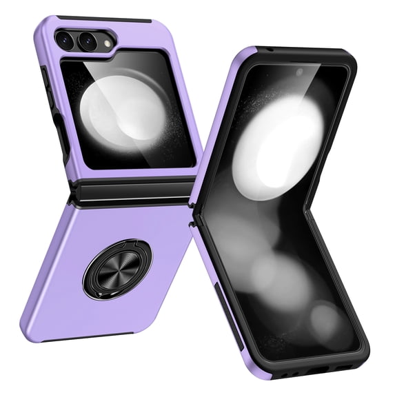 for Samsung Galaxy Z Flip 5 Case, 360° Rotatable Ring Holder Kickstand Dual Layer Military-Grade Drop Tested Protection Support Car Holder Mount Magnetic Absorbing Bumper Phone Case, Purple