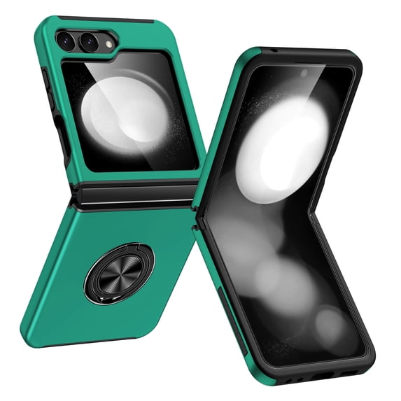 for Samsung Galaxy Z Flip 5 Case, 360° Rotatable Ring Holder Kickstand Dual Layer Military-Grade Drop Tested Protection Support Car Holder Mount Magnetic Absorbing Bumper Phone Case, Darkgreen