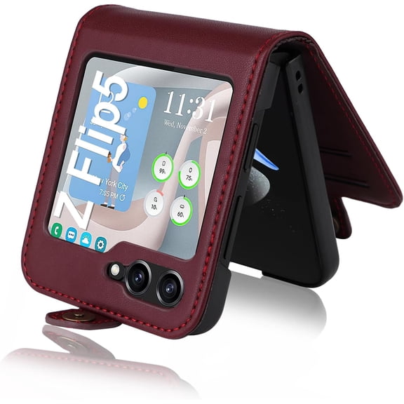 for Samsung Galaxy Z Flip 5 Case 5G Wallet with Card Holder [RFID Blocking] PU Leather Case Kickstand Shockproof Phone Case Cover for Samsung Galaxy Z Flip 5 5G Case (Red)