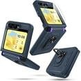 thumbnail image 1 of for Samsung Galaxy Z Flip 5 Case Built in Front Screen Protector+Hinge Protection+Finger Ring Metal Kickstand,Heavy Duty Shockproof Full Body Protective Cover,2023 Navy Blue, 1 of 16