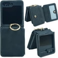 thumbnail image 1 of for Samsung Galaxy Z Flip 5 Case with Card Holder, [Retractable Hinge Cover] All-Round Protection Premium PU Leather Hard PC Back Cover with Ring Wallet Phone Case for Z Flip 5 2023 - Black, 1 of 11