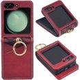 thumbnail image 1 of for Samsung Galaxy Z Flip 5 Case with Card Holder & Ring, Premium PU Leather Back Cover Hard PC Bumper All-Round Protection Protective Phone Case for Z Flip 5 2023 - Red, 1 of 11