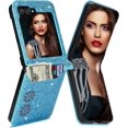 thumbnail image 1 of for Samsung Galaxy Z Flip 5 Case with Card Holder for Women, Bling Glitter Premium Leather Wallet Phone Case Protective Cover for Samsung Galaxy Z Flip5 5G XKK Blue, 1 of 17