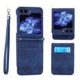 thumbnail image 1 of For Samsung Galaxy Z Flip 5 Case Card Holder,Women Man RFID Blocking PU Leather Flip Cover Wrist Strap Credit Card Holder Slots,Shockproof,Phone Case for Samsung Galaxy Z Flip 5,Blue, 1 of 8