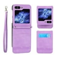 thumbnail image 1 of For Samsung Galaxy Z Flip 5 Case Card Holder,Women Man RFID Blocking PU Leather Flip Cover Wrist Strap Credit Card Holder Slots,Shockproof,Phone Case for Samsung Galaxy Z Flip 5,Purple, 1 of 8