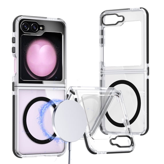 for Samsung Galaxy Z Flip 5 Case, Compatible with MagSafe, Military-Grade Protection, Yellowing Resistant, Scratch-Resistant Back, Magnetic Hybrid Hard PC+Soft TPU Phone Case,Black