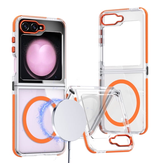 for Samsung Galaxy Z Flip 5 Case, Compatible with MagSafe, Military-Grade Protection, Yellowing Resistant, Scratch-Resistant Back, Magnetic Hybrid Hard PC+Soft TPU Phone Case,Orange