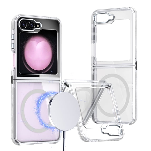 for Samsung Galaxy Z Flip 5 Case, Compatible with MagSafe, Military-Grade Protection, Yellowing Resistant, Scratch-Resistant Back, Magnetic Hybrid Hard PC+Soft TPU Phone Case,White