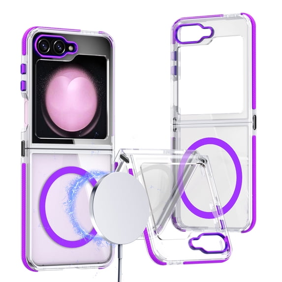 for Samsung Galaxy Z Flip 5 Case, Compatible with MagSafe, Military-Grade Protection, Yellowing Resistant, Scratch-Resistant Back, Magnetic Hybrid Hard PC+Soft TPU Phone Case,Purple