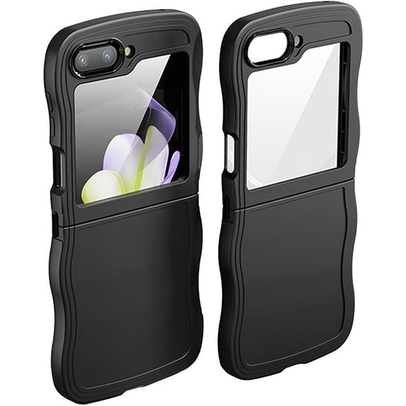 for Samsung Galaxy Z Flip 5 Case, Cute Samsung Z Flip 5 Case Wavy Aesthetic Curly Wave Frame Case for Women Men Slim Soft TPU Shockproof Protective Bumper Cover, Black