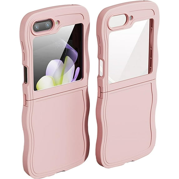 for Samsung Galaxy Z Flip 5 Case, Cute Samsung Z Flip 5 Case Wavy Aesthetic Curly Wave Frame Case for Women Men Slim Soft TPU Shockproof Protective Bumper Cover, Pink