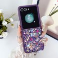 thumbnail image 1 of For Samsung Galaxy Z Flip 5 Case, Galaxy Z Flip 5 Cover 6.7",  Flash diamond 3D Full Body Gemstone stone butterfly With a bracelet for Women Girls Crystal Anti-Shock Phone Case,Purple, 1 of 6