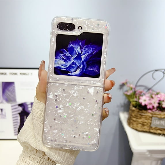 Samsung Galaxy Z Flip 5 Case for Girls Women,Luxury Cute Glitter Crystal Pearl TPU Bumper,Slim Soft Shockproof Bling Lightweight Protective Phone Case for Samsung Galaxy Z Flip 5 - White