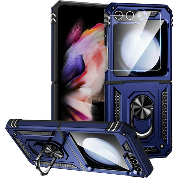 for Samsung Galaxy Z Flip 5 Case with Hinge Protection & Back Screen Protector and 360°Rotate Ring Magnetic Kickstand, Samsung Z Flip 5 Phone Case for Samsung Galaxy Z Flip 5 5G (Z_Rose)