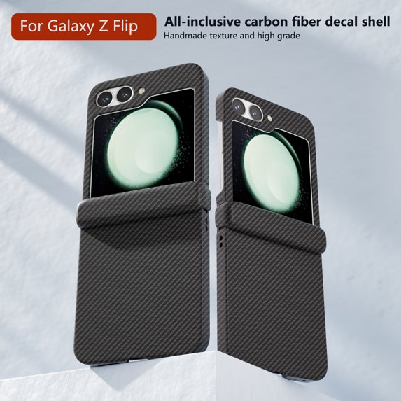 for Samsung Galaxy Z Flip 5 Case with Hinge Protection, Carbon Fiber Texture Slim Shockproof Durable Anti-Scratch Hard PC Protective Phone Cover Case for Samsung Galaxy Z Flip 5, Black