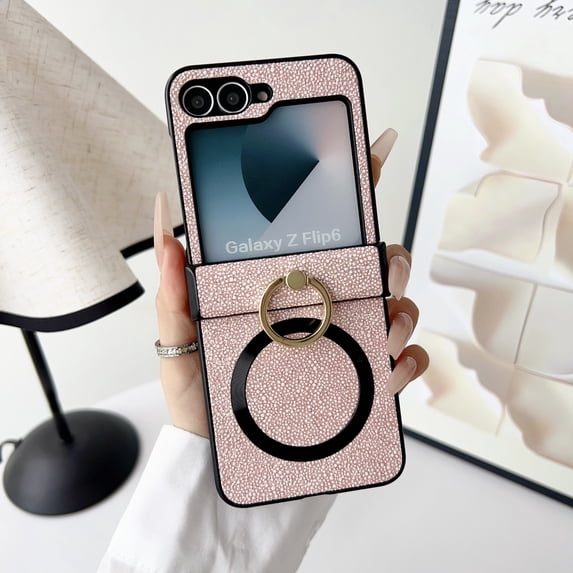 for Samsung Galaxy Z Flip 5 Case with Hinge Protection, Ring Kickstand & Finger Ring Grip, Support Wireless Charging, Women Girls Shockproof Protective Phone Case Cover for Galaxy Z Flip 5, Rosegold