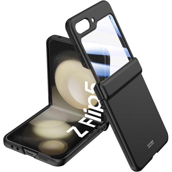 for Samsung Galaxy Z Flip 5 Case with Hinge Protection, Z Flip 5 Case Built in Back Screen Protector Slim Hard PC Scratch-Resistant Phone Case for Z Flip 5 Black