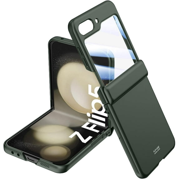 for Samsung Galaxy Z Flip 5 Case with Hinge Protection, Z Flip 5 Case Built in Back Screen Protector Slim Hard PC Scratch-Resistant Phone Case for Z Flip 5 Green