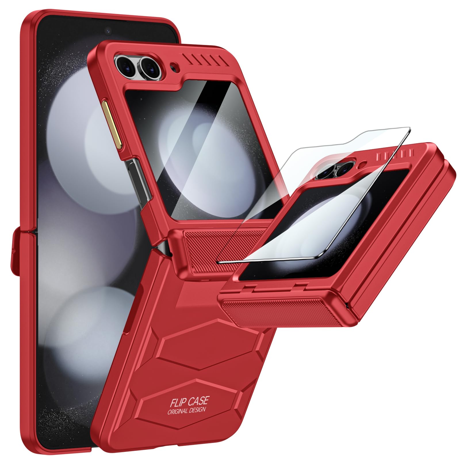 for Samsung Galaxy Z Flip 5 Case with Hinge Protection, Flip z 5 Full Cover Slim Case Builtin