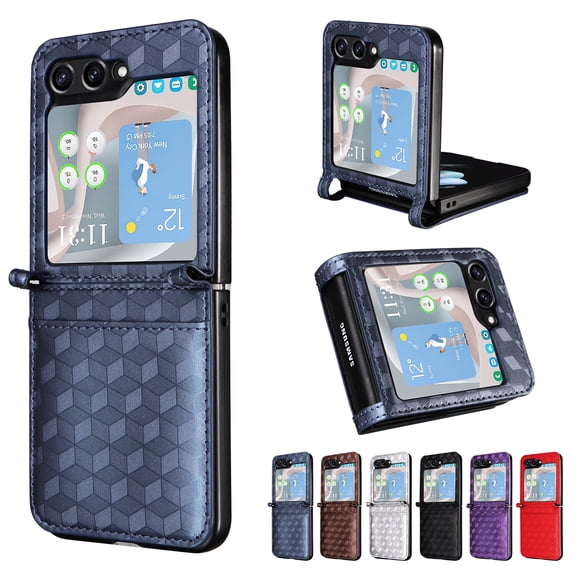 for Samsung Galaxy Z Flip 5 Case Luxury PU Leather Diamond Patterned Wallet Cover, Protective Phone Case Card Slots Pocket Comprehensive Protection Case for Samsung Galaxy Z Flip 5,Blue