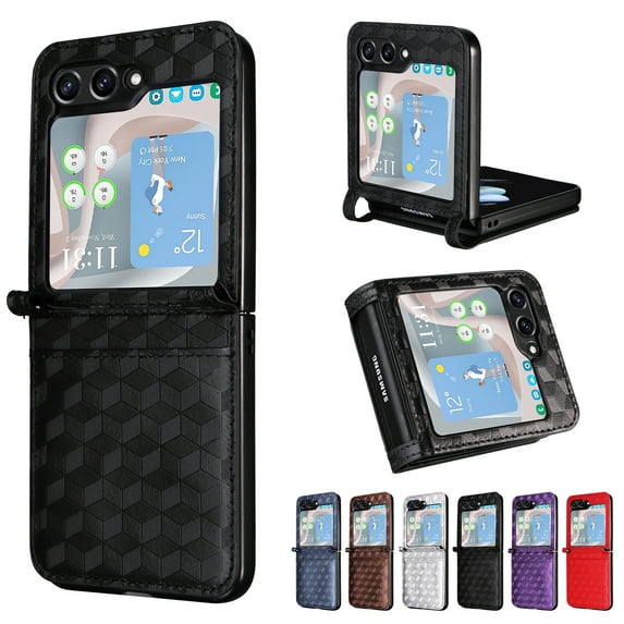 for Samsung Galaxy Z Flip 5 Case Luxury PU Leather Diamond Patterned Wallet Cover, Protective Phone Case Card Slots Pocket Comprehensive Protection Case for Samsung Galaxy Z Flip 5,Black
