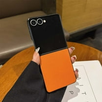 For Samsung Galaxy Z Flip 5 Case Modern Simple Design [Support Wireless Charging] [Slim Fit] Business Style Durable PU Leather Phone Case For Samsung Galaxy Z Flip 5,Orange