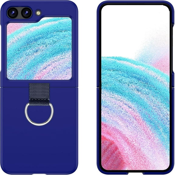for Samsung Galaxy Z Flip 5 Case with Ring Holder, Support Wireless Charging, Shockproof Silicone Protective Slim Thin Hard PC Cover Flip Z 5 Phone Case for Galaxy Z Flip5 5G(2023), Blue